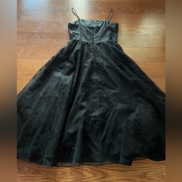 Alex Evenings Black Floral Mesh Overlay A Line Tulle Dress 10 Whimsigoth Formal - Picture 6 of 10